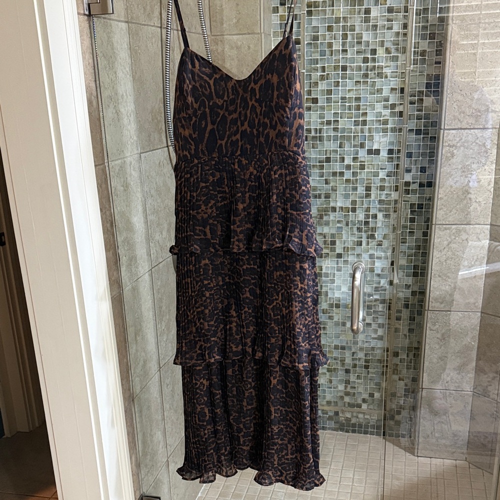 Aqua Brown Leopard Print Midi Dress